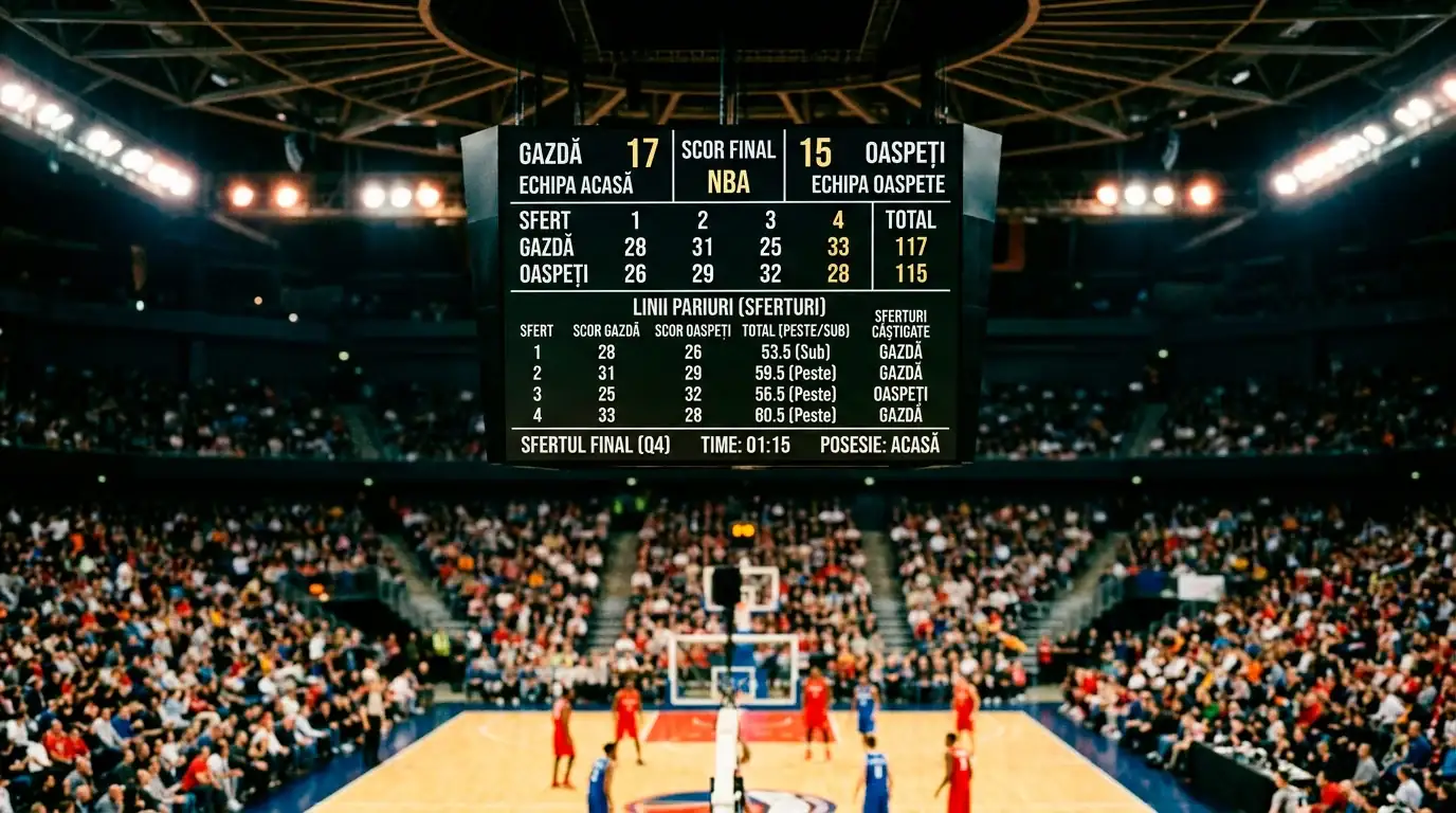 Tabela de scor NBA impartita pe cele patru sferturi cu linii de pariuri pentru fiecare sfert