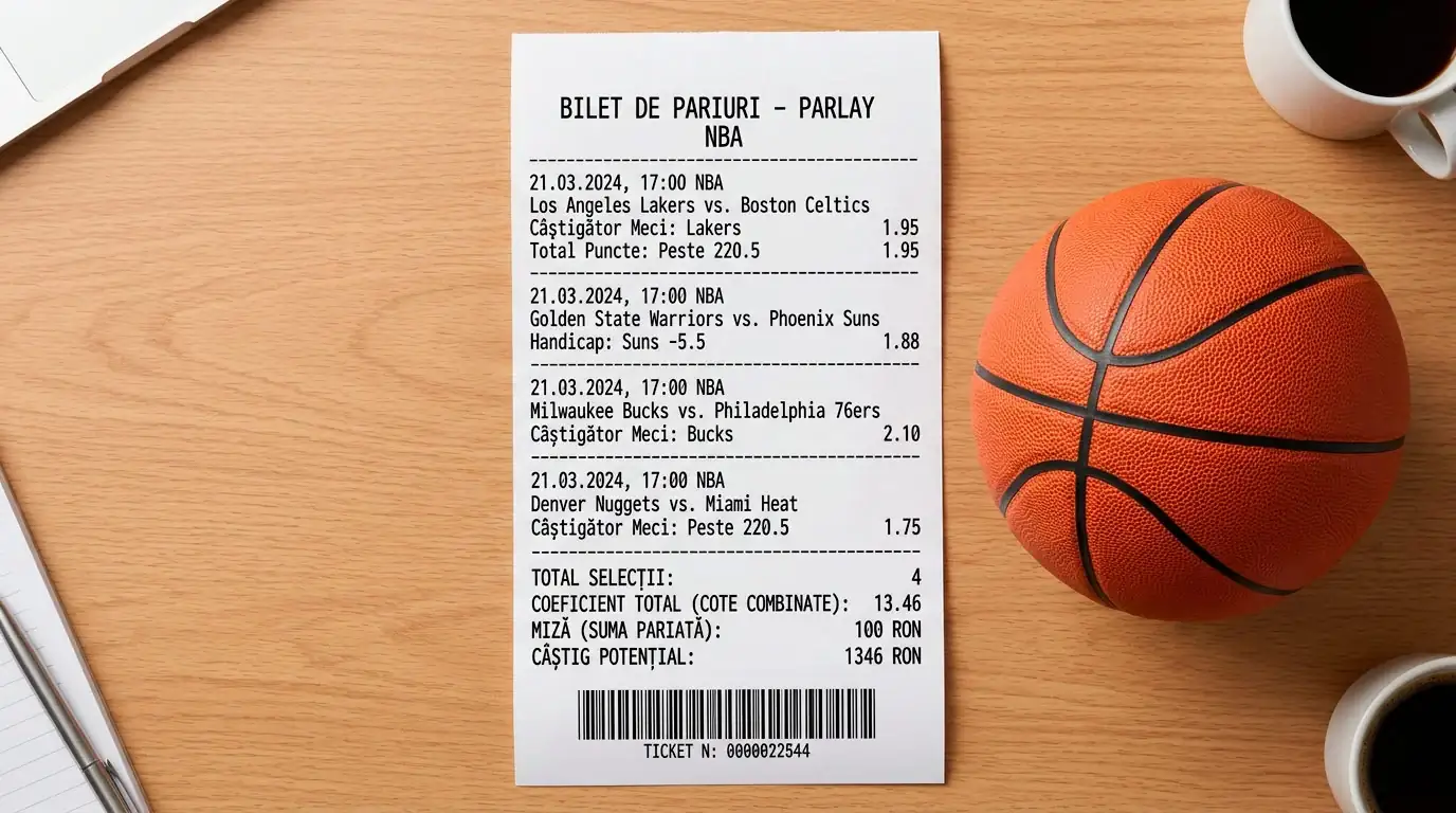 Bilet combinat de pariuri pe NBA cu mai multe selectii si cota totala calculata